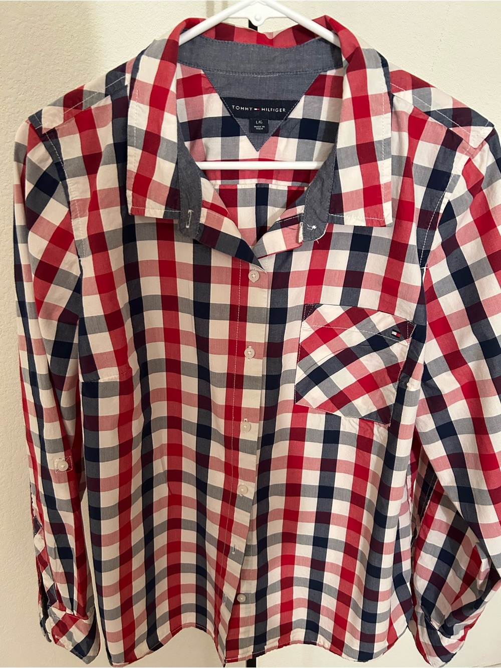 Tommy Hilfiger Red Navy White Checked Button-Down Shirt